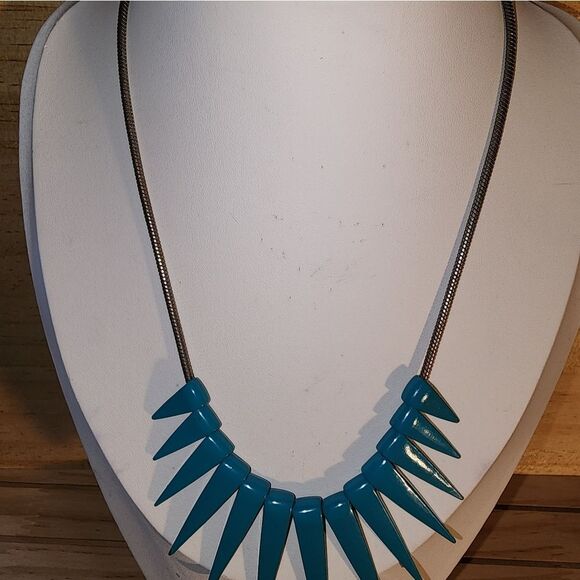Vintage Southwestern Turquoise Enamel Spike Necklace EUC - Picture 3 of 7